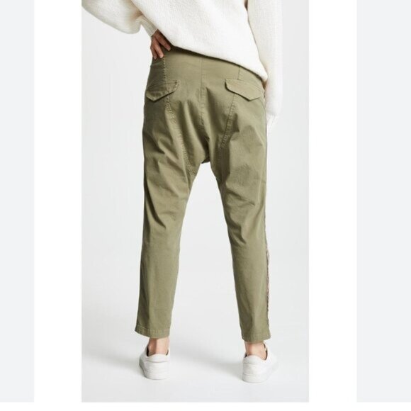Nili Lotan Paris Pants Size 2 Green Side Stripe Drop Crotch Baggy Trousers - Picture 2 of 12